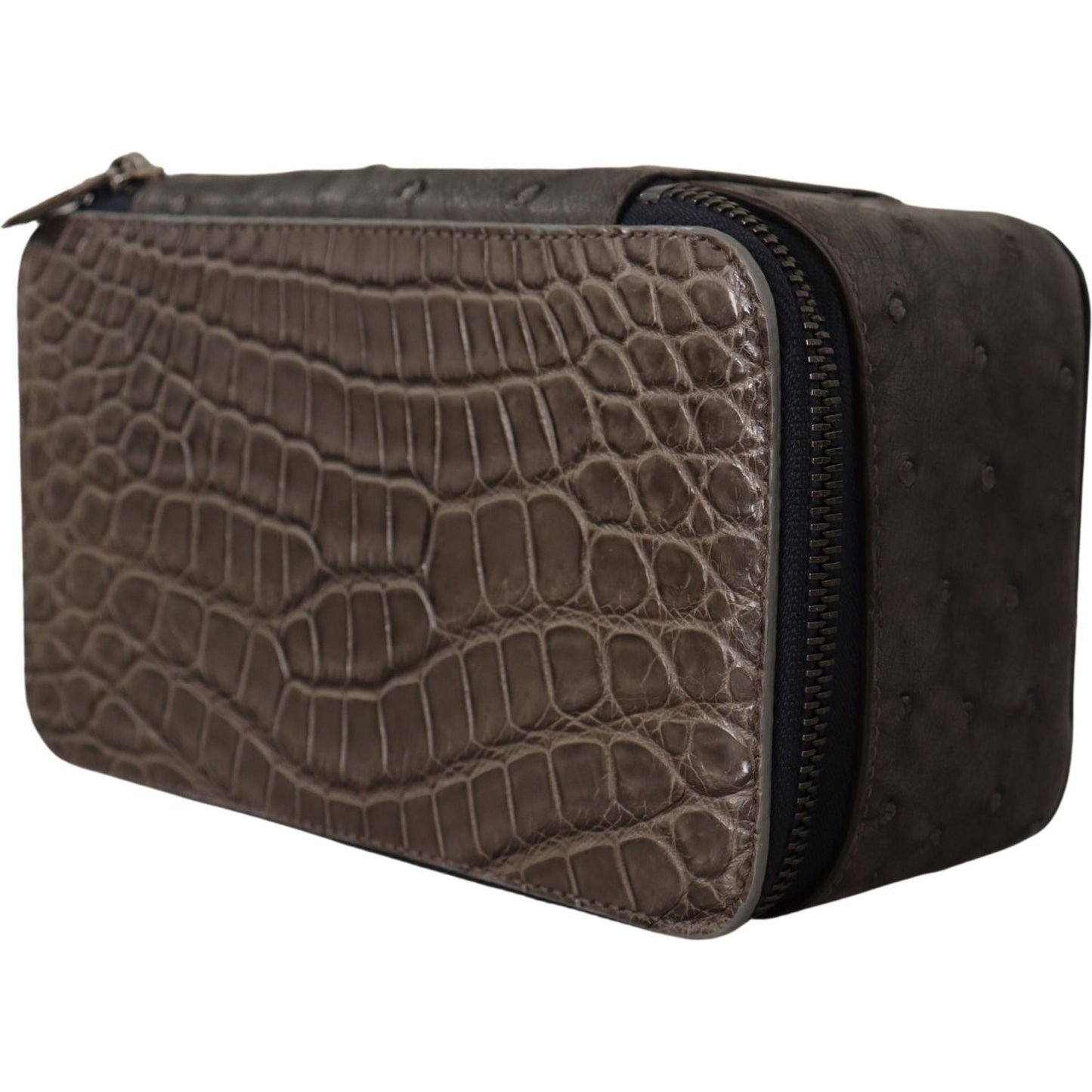 Dolce & Gabbana Gray Skin Leather Vanity Case Toiletry Shaving Bag