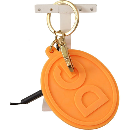 Dolce & Gabbana Orange Rubber DG Logo Gold Brass Metal Keychain
