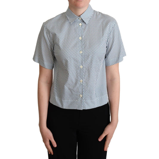 Dolce & Gabbana White Blue Polka Dot Cotton Shirt TSH5961 -40