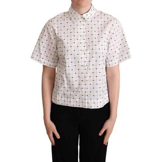 Dolce & Gabbana White Polka Dot Cotton Collared Shirt Top TSH5962 -42