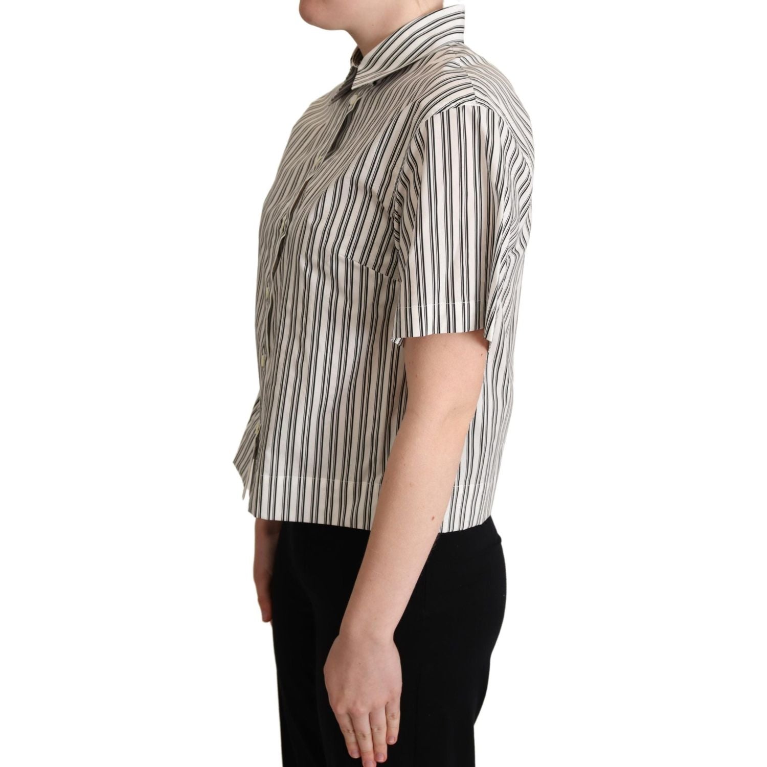 Dolce & Gabbana White Black Striped Shirt Blouse Top