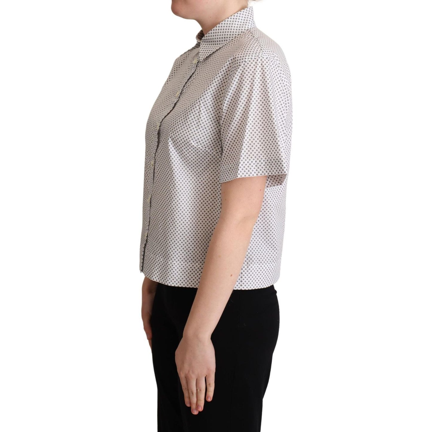 Dolce & Gabbana White Gray Polka Dots Collared Button Shirt