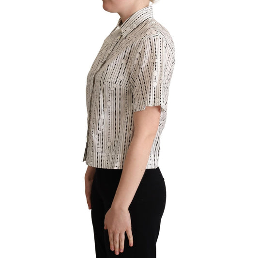 Dolce & Gabbana White Circles Dots Collared Button Up Shirt TSH5970 -40