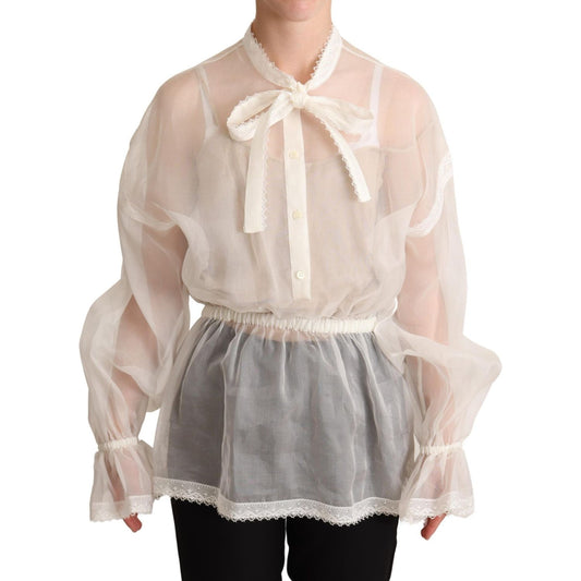 Dolce & Gabbana White Ascot Collar Long Sleeves Blouse Top TSH6157 -38