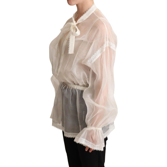 Dolce & Gabbana White Ascot Collar Long Sleeves Blouse Top TSH6157 -38