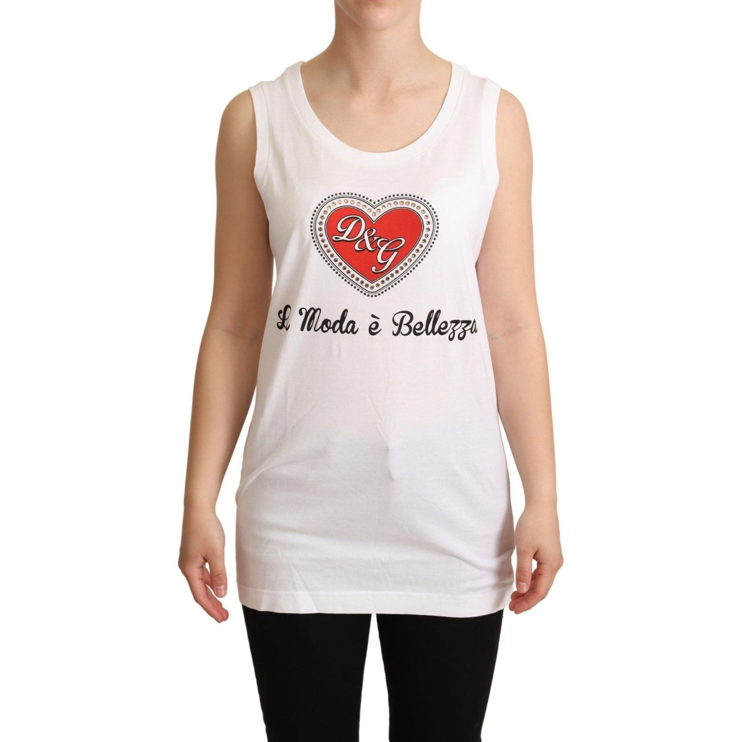 Dolce & Gabbana White La Moda Crystal Tank Top T-shirt