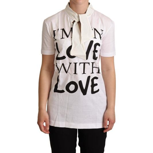 Dolce & Gabbana White Cotton Silk I'm In Love Top T-shirt TSH6341-38