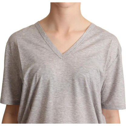 Dolce & Gabbana Gray Solid 100% Cotton V-neck Top T-shirt