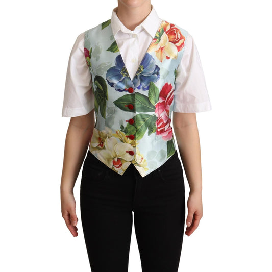 Dolce & Gabbana Mint Green Floral Silk Waistcoat Vest TSH5997 -38