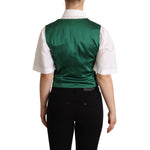Dolce & Gabbana Green Jacquard Leaf Gold Waistcoat Vest