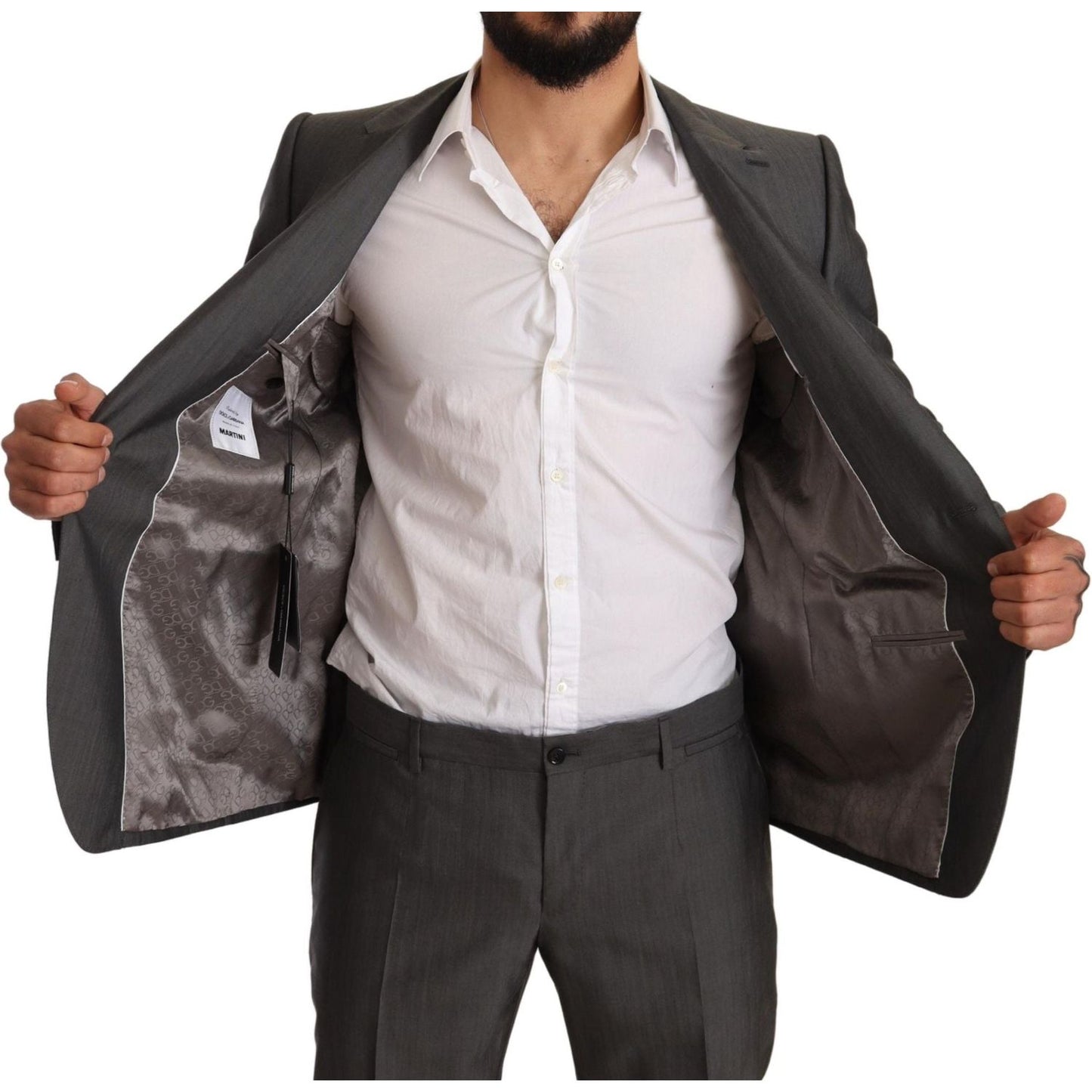 Dolce & Gabbana Gray Metallic MARTINI Slim Fit Set Suit