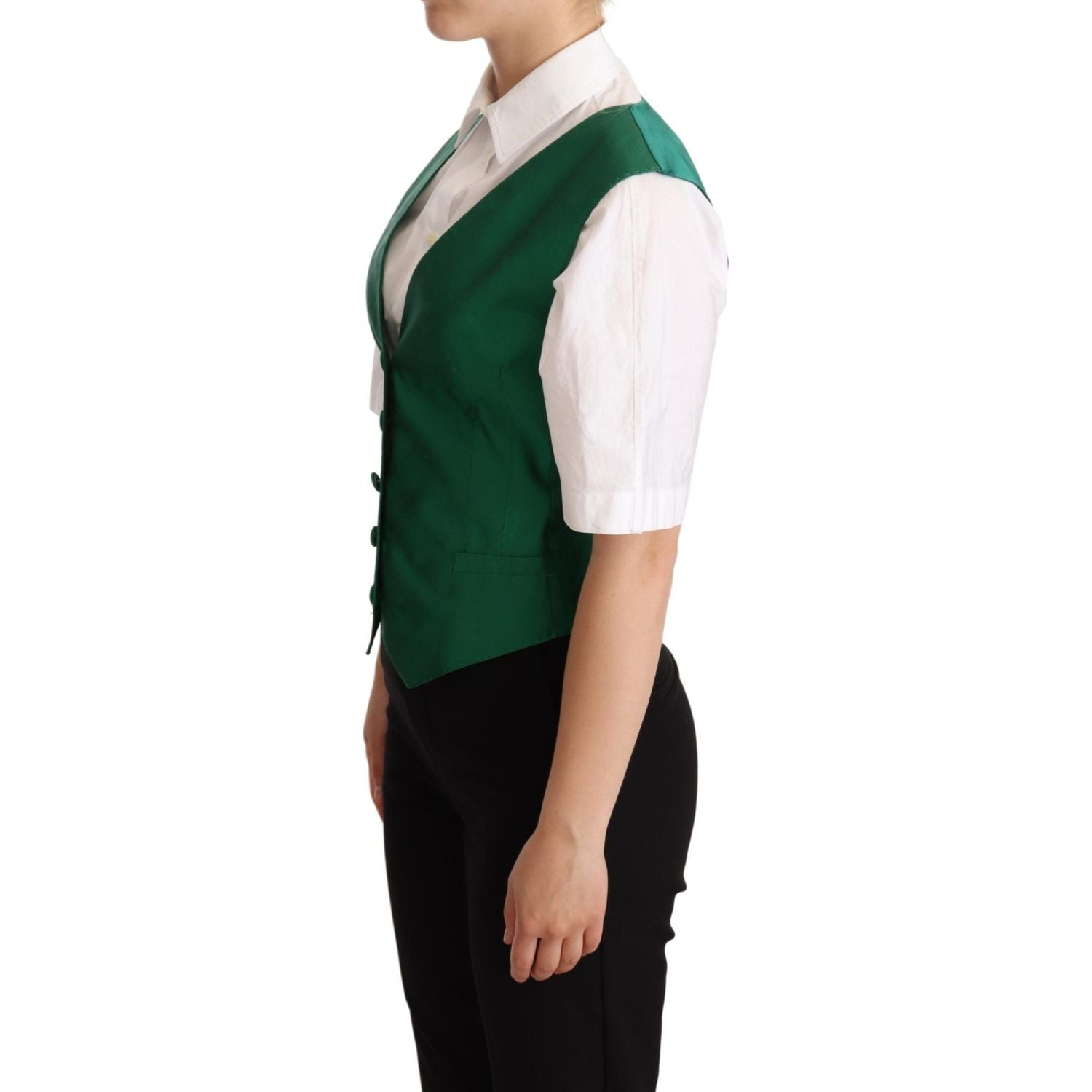 Dolce & Gabbana Green Silk Satin Sleeveless Waistcoat Vest