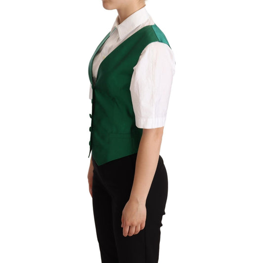 Dolce & Gabbana Green Silk Satin Sleeveless Waistcoat Vest TSH5980 -40