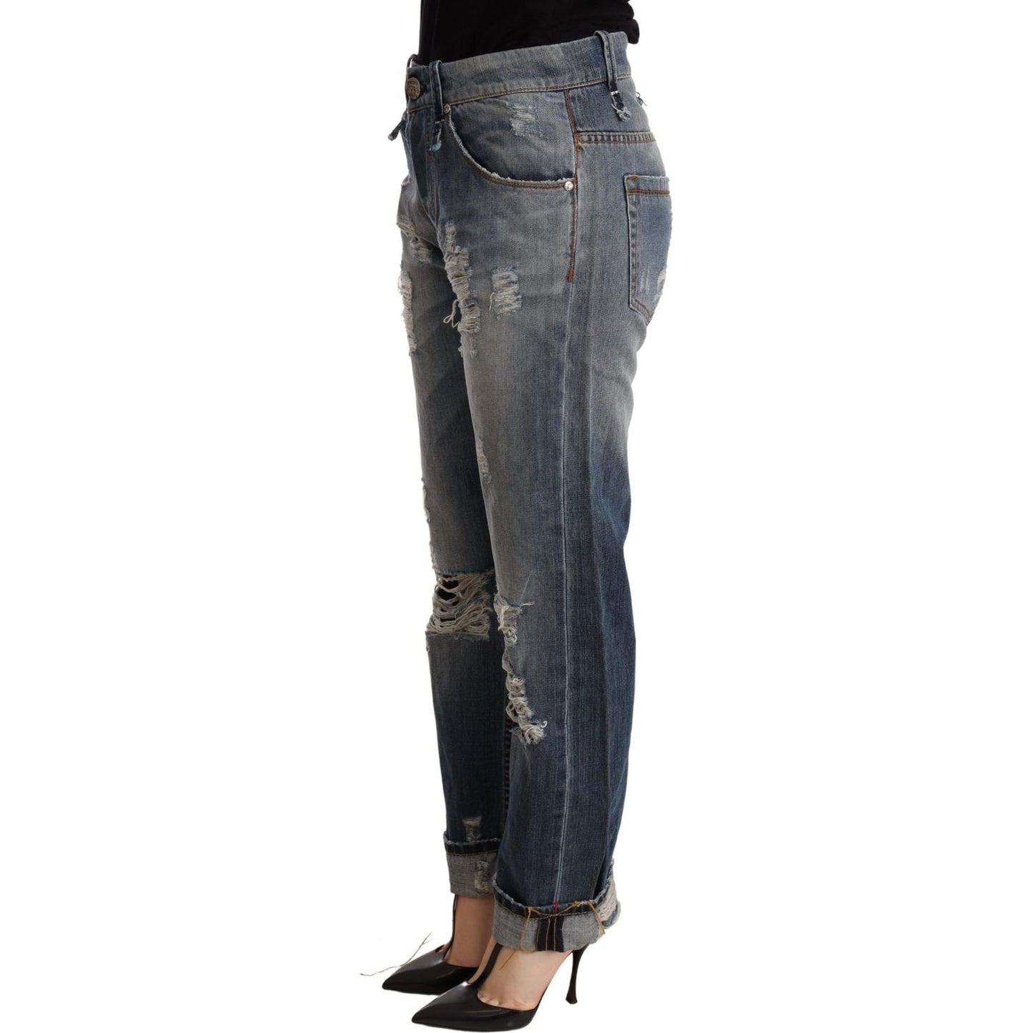 Acht Blue Tattered Mid Waist Straight Denim Trouser WOMAN TROUSERS