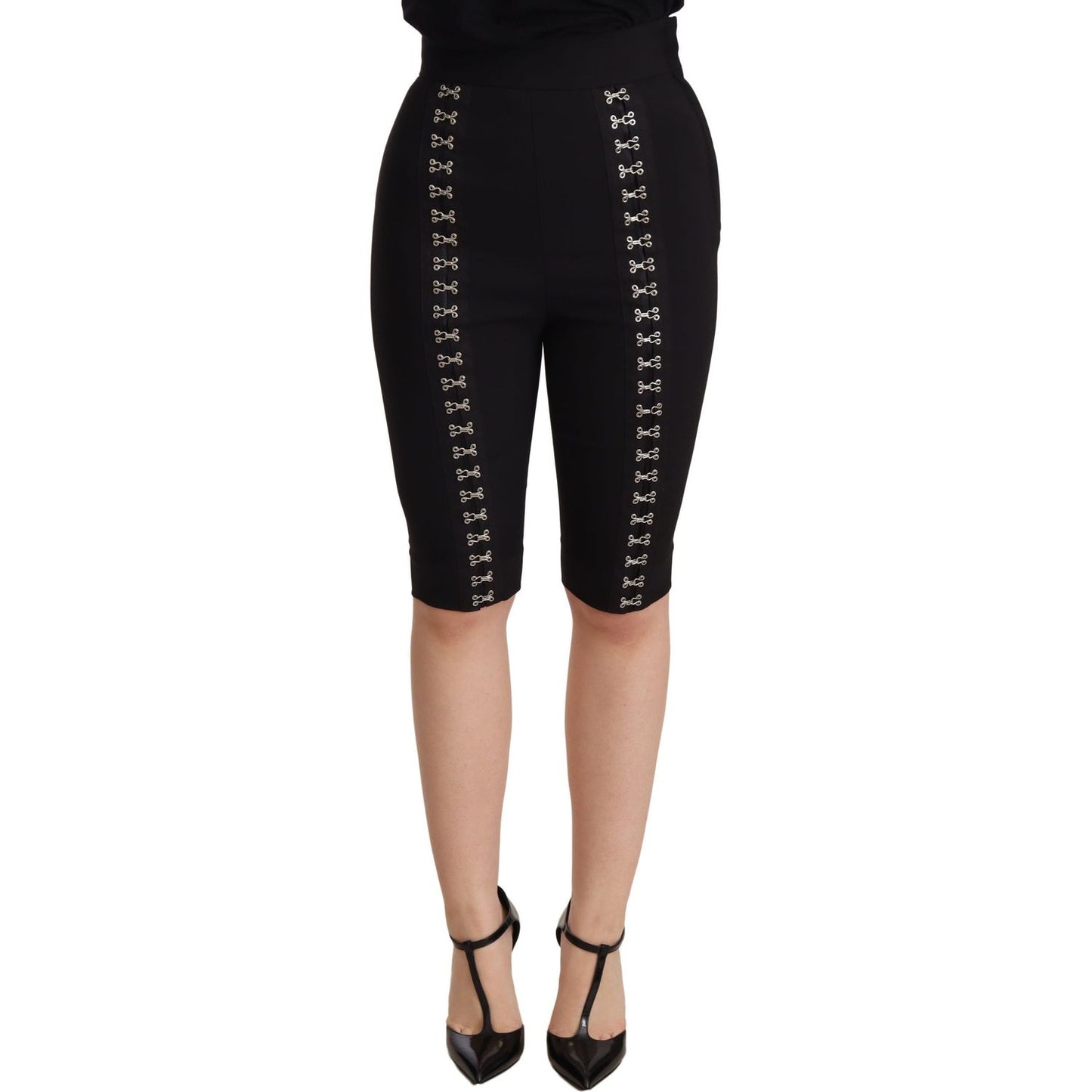 Dolce & Gabbana Black Wool Stretch Slim Fit High Waist Shorts