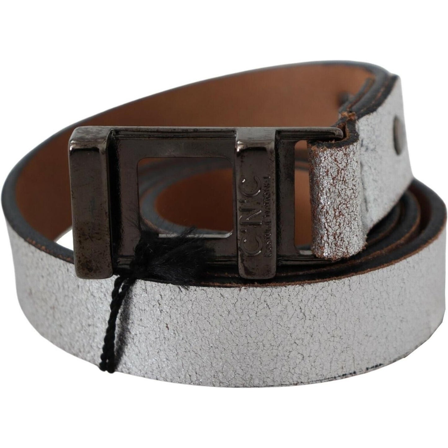 Costume National Brown Metallic Silver Leather Belt PAN71811- 85