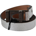 Costume National Brown Metallic Silver Leather Belt PAN71811- 85