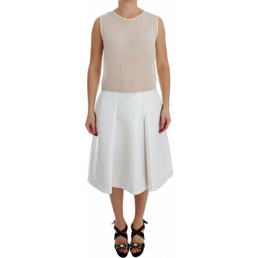 Koonhor White Pleated Bottom Tank Sheath Transparent Dress MOM26746