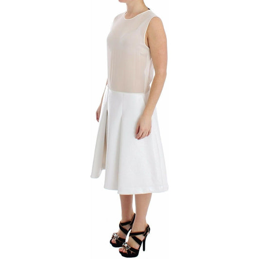 Koonhor White Pleated Bottom Tank Sheath Transparent Dress MOM26746