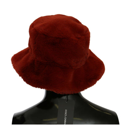Dolce & Gabbana Red Bordeaux Fur Wide Brim Bucket Hat