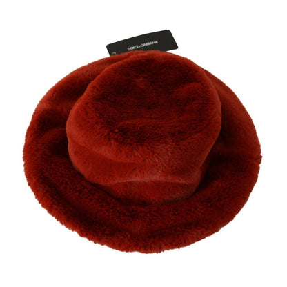 Dolce & Gabbana Red Bordeaux Fur Wide Brim Bucket Hat