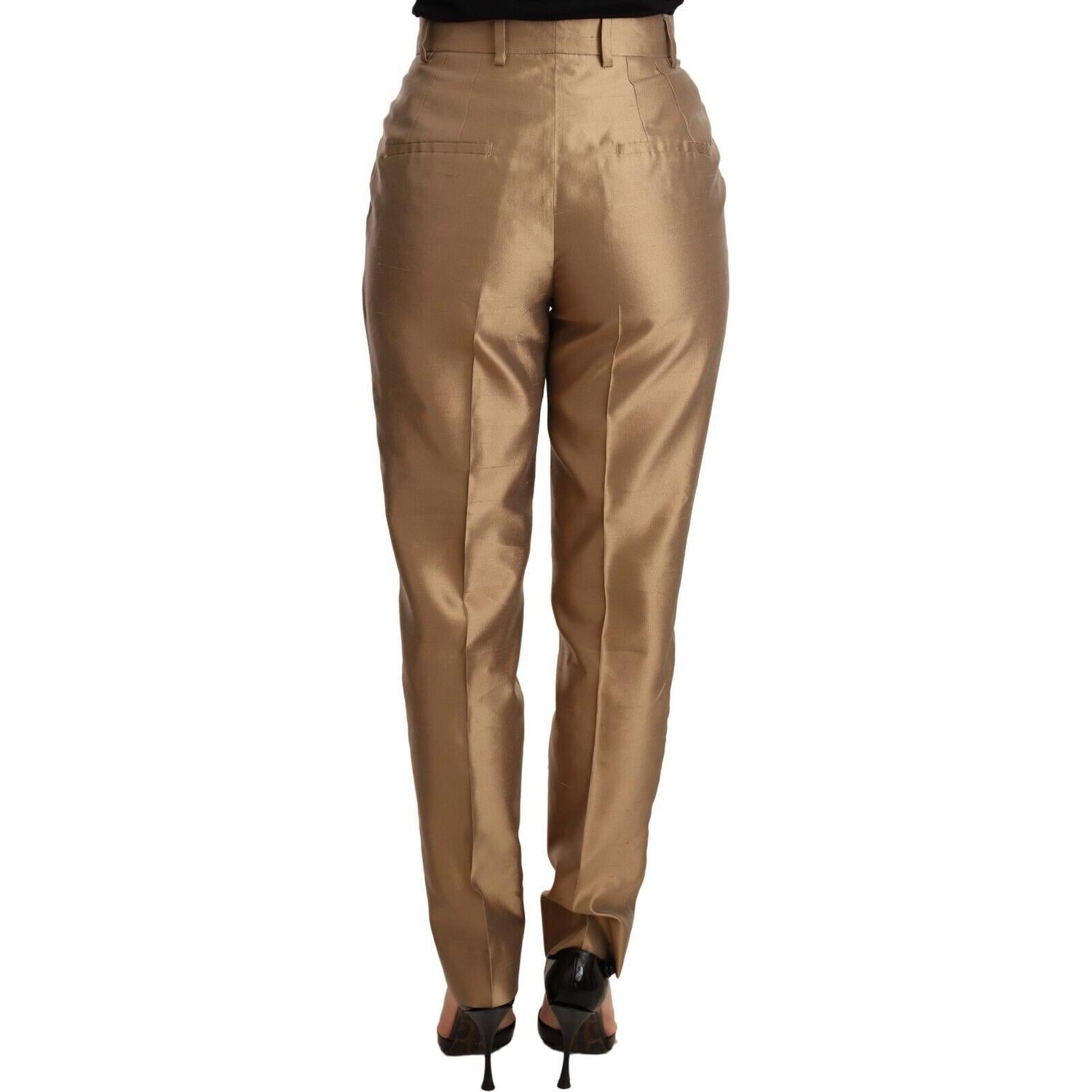 Dolce & Gabbana Gold Silk Tapered Trouser Metallic Pants