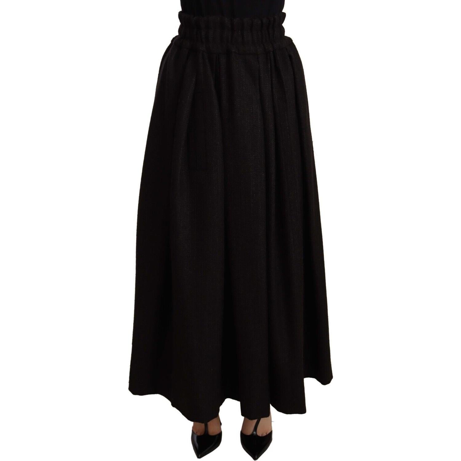 Dolce & Gabbana Black Wool High Waist Maxi PIECE Skirt