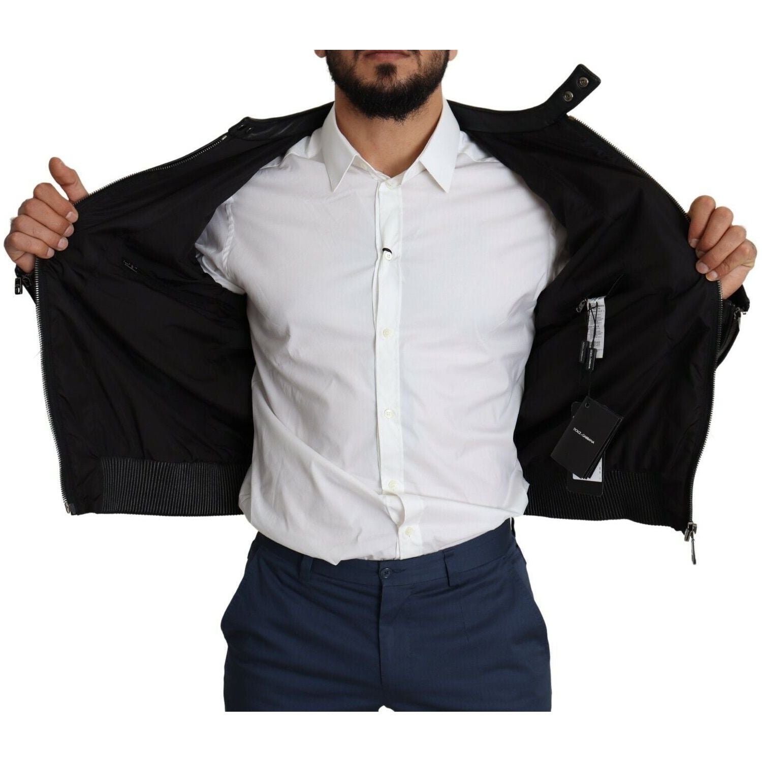 Dolce & Gabbana Black Nylon Full Zip Men Bomber Coat Jacket