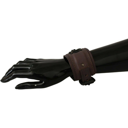 Scervino Street Brown Leather Branded Wide Buckle Closure Bracelet