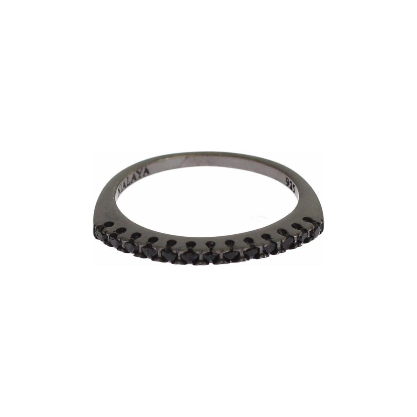 Nialaya Black CZ Rhodium 925 Silver Womens Ring