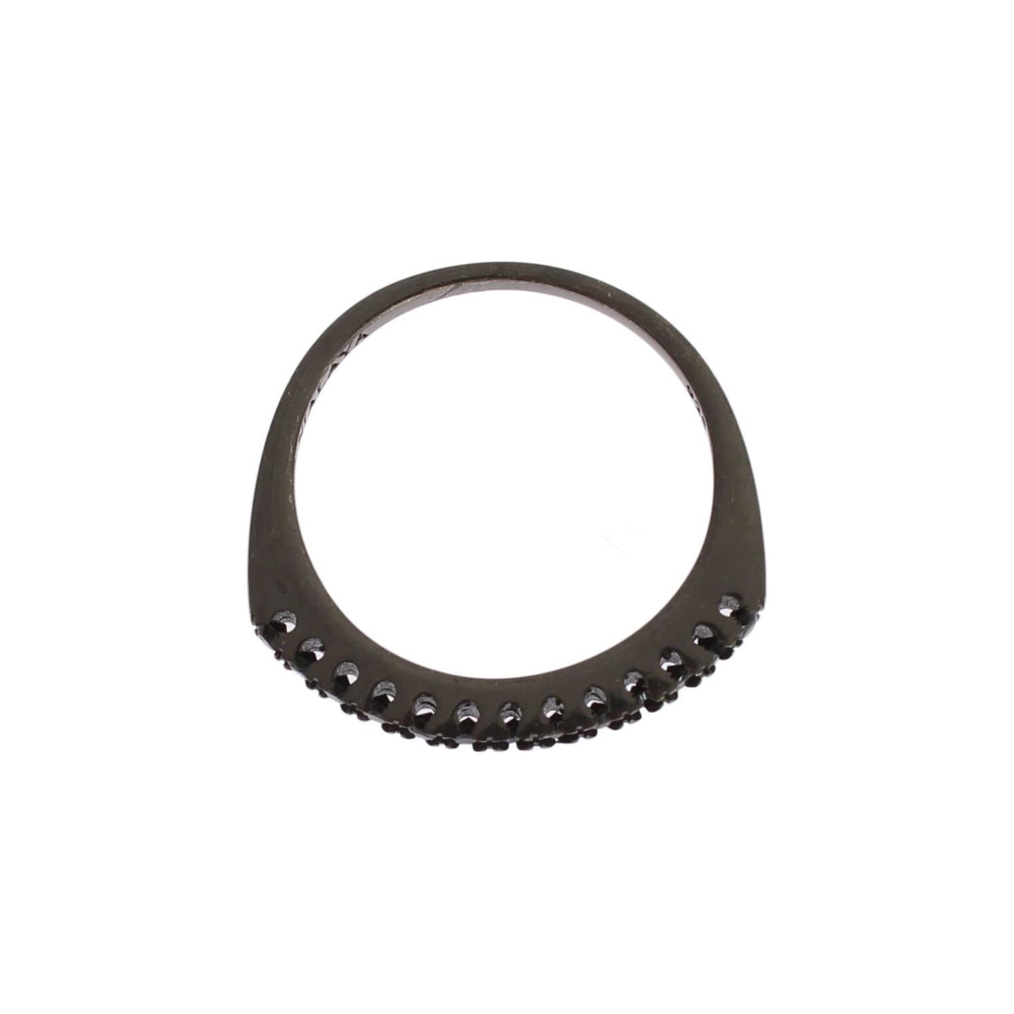Nialaya Black CZ Rhodium 925 Silver Womens Ring