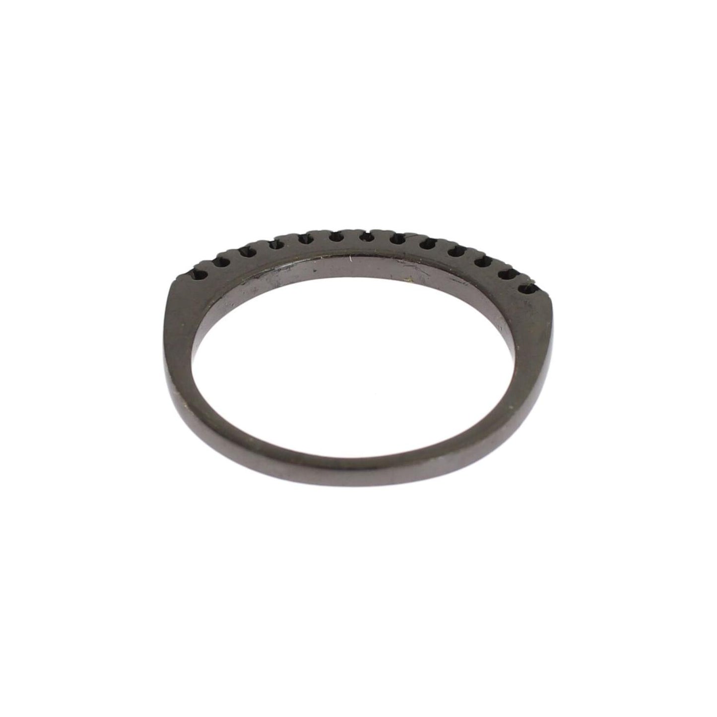 Nialaya Black CZ Rhodium 925 Silver Womens Ring