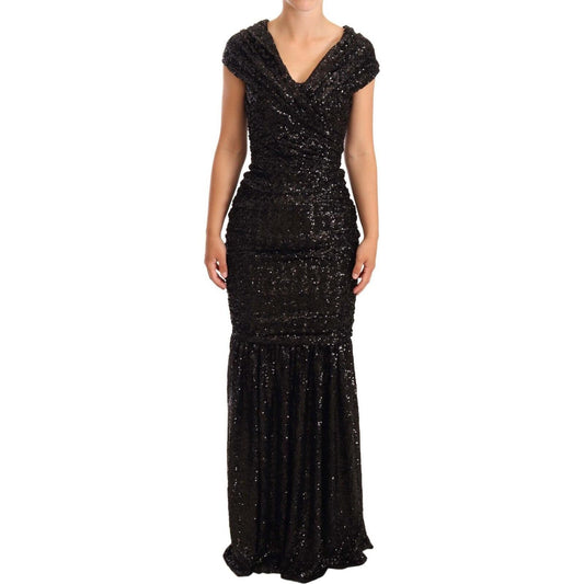 Dolce & Gabbana Black Sequined Open Shoulder Long Gown Dress WOMAN DRESSES