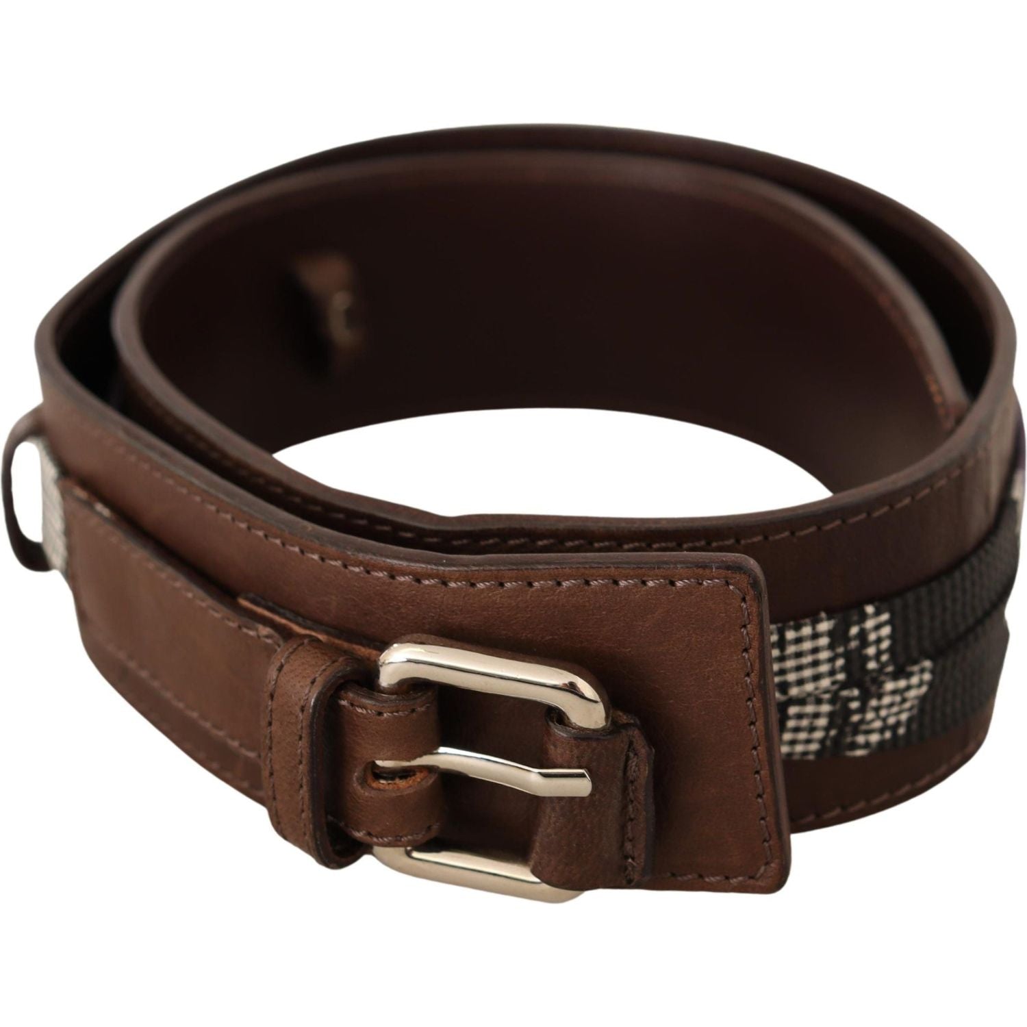 Costume National Brown Leather Silver Buckle Belt