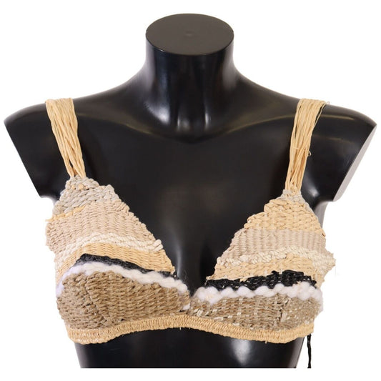 Dolce & Gabbana Beige Straw Raffia Woven Crochet Cover Up Top