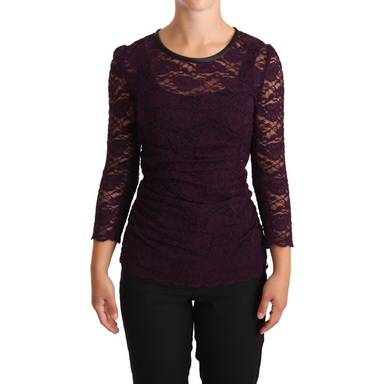 Dolce & Gabbana Purple Lace Long Sleeve Top Blouse