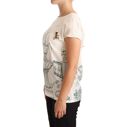 Dolce & Gabbana White Silk Garden Fountain T-Shirt Blouse TSH1769-36