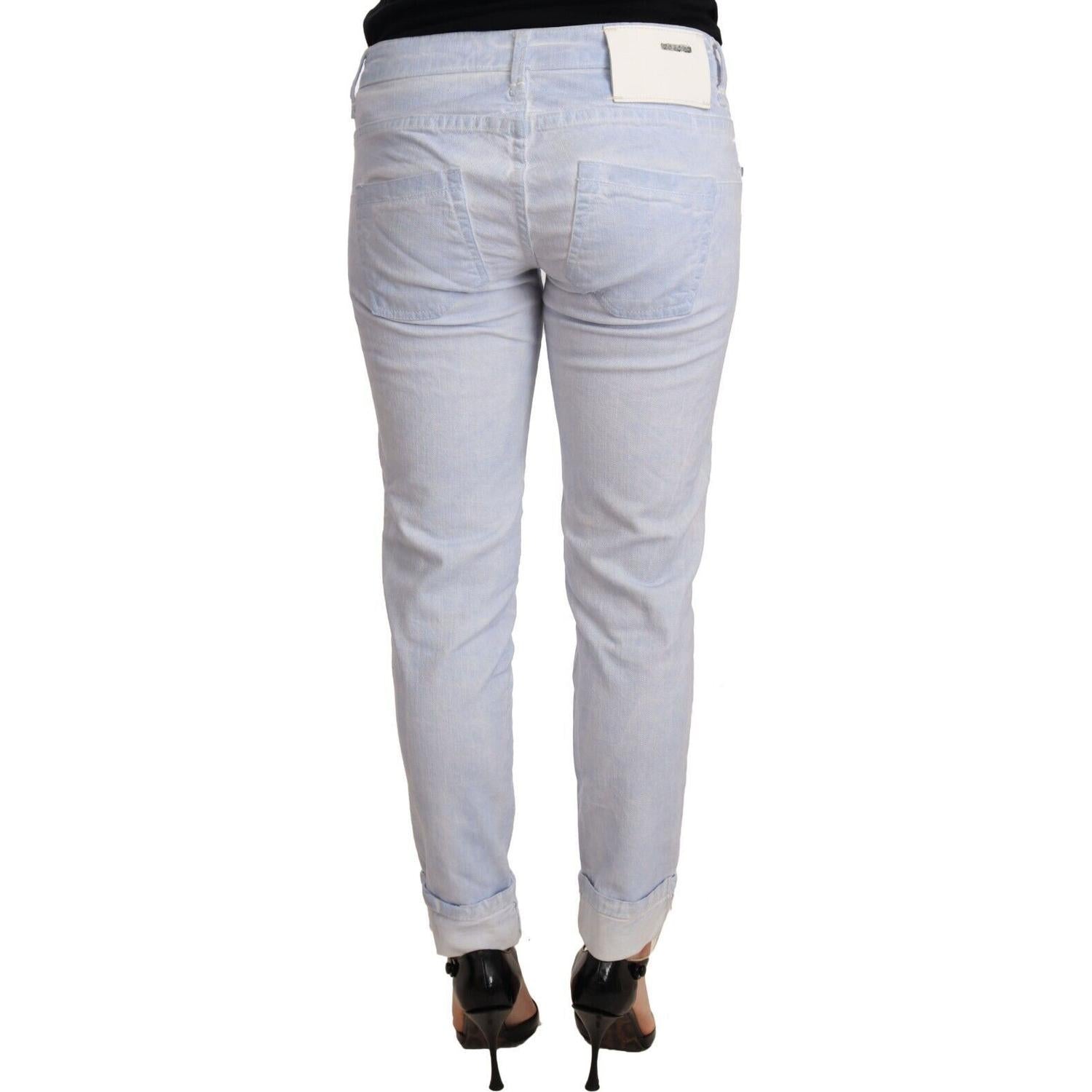 Acht Light Blue Cotton Folded Hem Denim Skinny Women Trouser Jeans