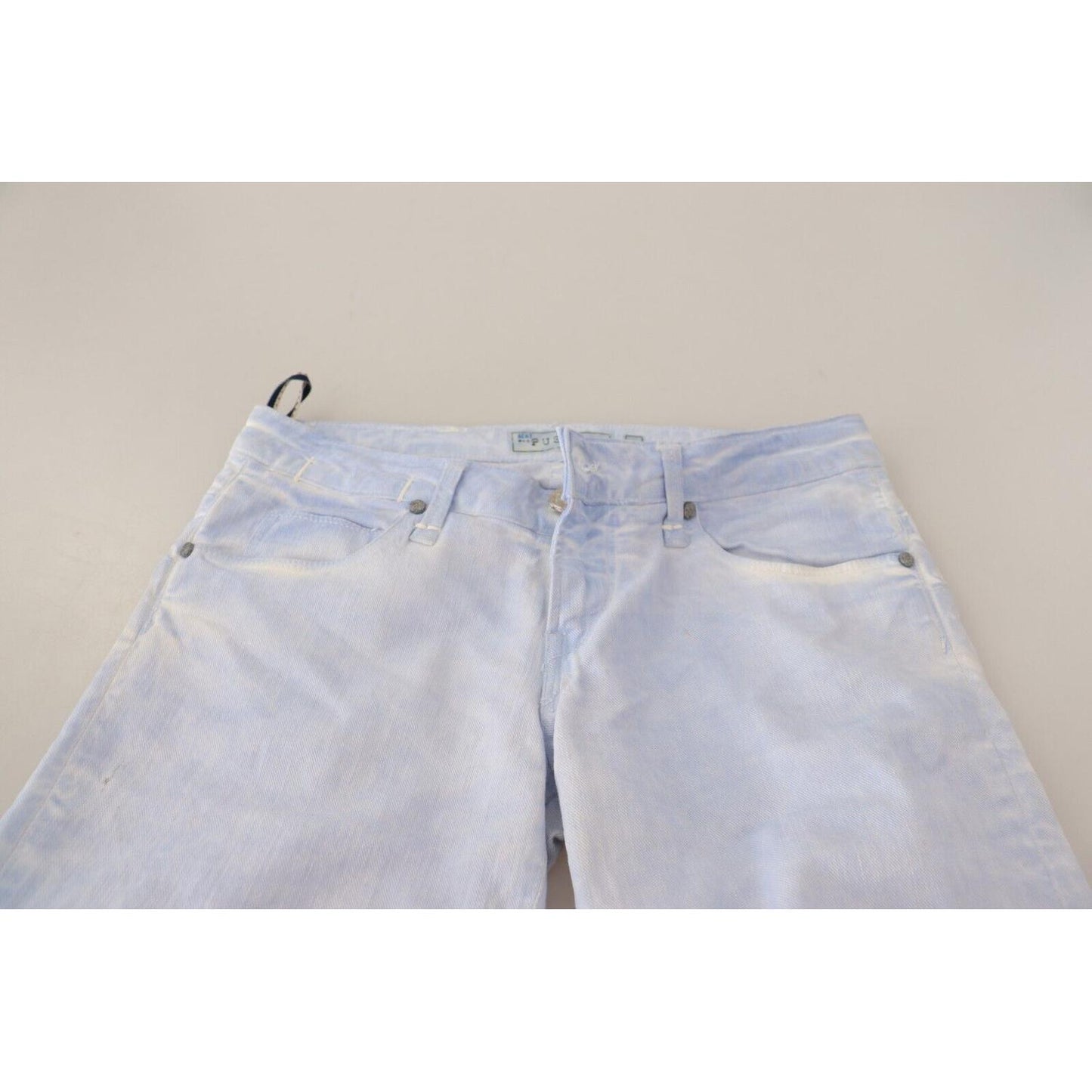 Acht Light Blue Cotton Folded Hem Denim Skinny Women Trouser Jeans Jeans & Pants