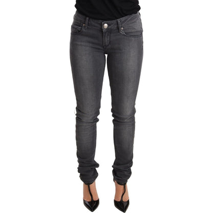 Acht Gray Washed Cotton Slim Fit Low Waist Women Denim Trouser Jeans Jeans & Pants