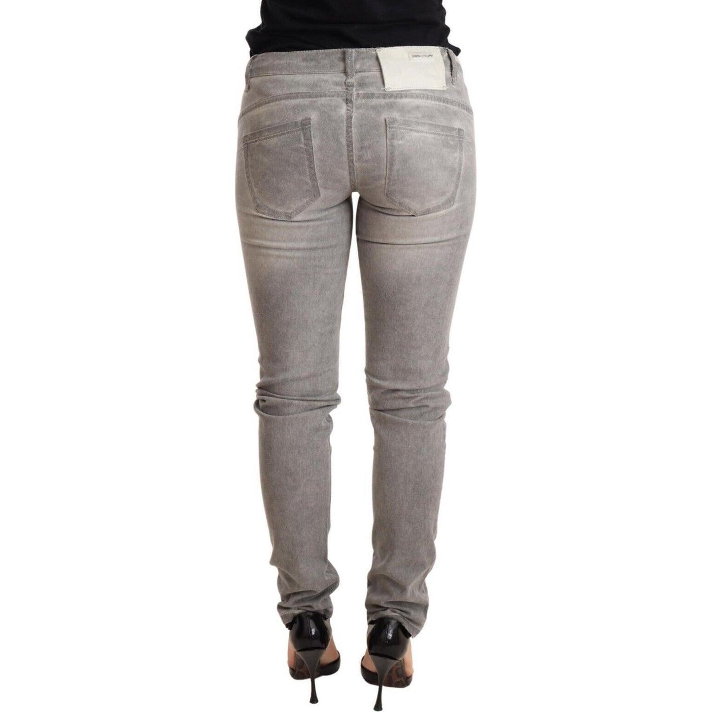 Acht Light Gray Washed Cotton Slim Fit Denim Women Trouser Jeans Jeans & Pants