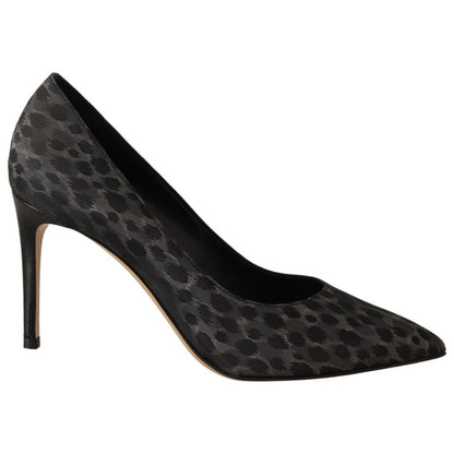 Sofia Black Leopard Leather Stiletto High Heels Pumps Shoes
