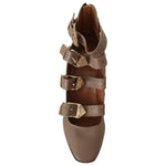MY TWIN Brown Leather Block Heels Multi Buckle Pumps Shoes WOMAN PUMPS