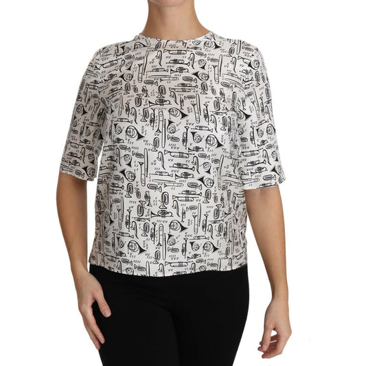 Dolce & Gabbana White Musical Instruments Print Blouse TSH2816- IT36
