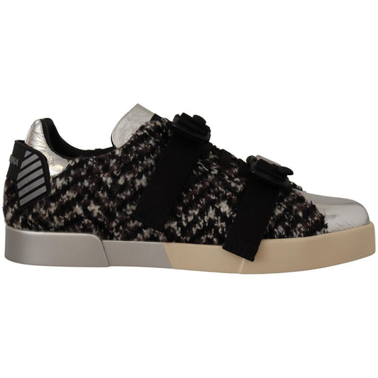Dolce & Gabbana Silver Leather Brown Cotton Wool Sneakers Shoes MV4402 - 44
