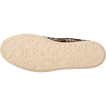 Dolce & Gabbana Beige Brown Wool Cotton High Top Sneakers