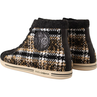 Dolce & Gabbana Beige Brown Wool Cotton High Top Sneakers