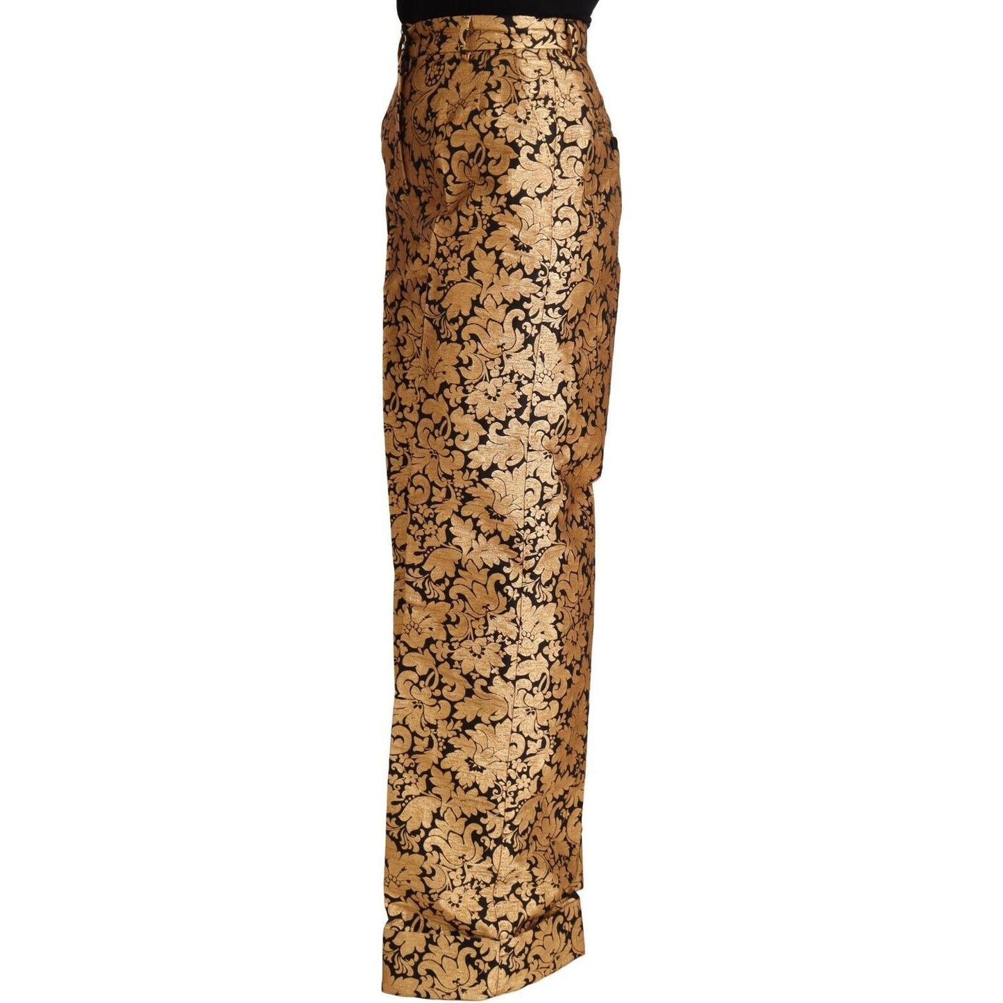 Dolce & Gabbana Gold Floral Jacquard Straight Polyester Pants Jeans & Pants