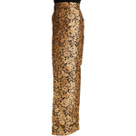 Dolce & Gabbana Gold Floral Jacquard Straight Polyester Pants Jeans & Pants