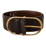 Dolce & Gabbana Brown Exotic Leather Gold Oval Buckle Belt